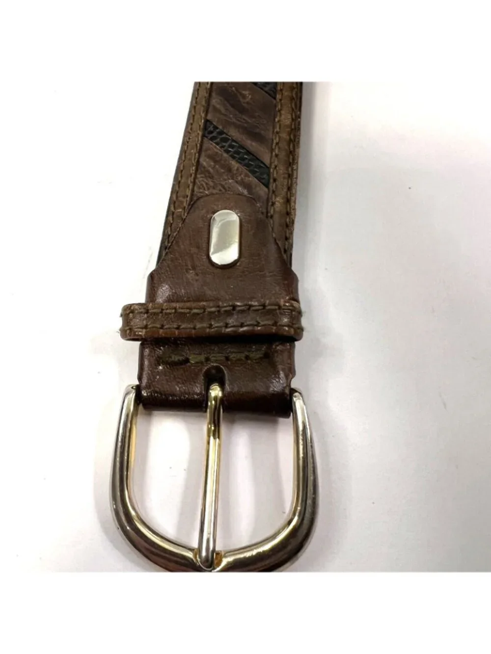 PAOLO DA PONTE Vintage Leather Lizard Skin Belt Made in Italy Womens 34 Brown